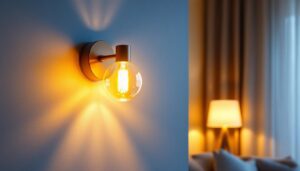 A photograph of a beautifully designed sconce light installed on a stylish wall