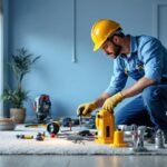 A photograph of a lighting contractor working on a residential installation