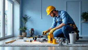A photograph of a lighting contractor working on a residential installation