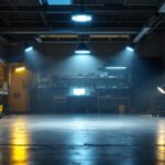 A photograph of a well-lit garage showcasing various types of shop lights in use