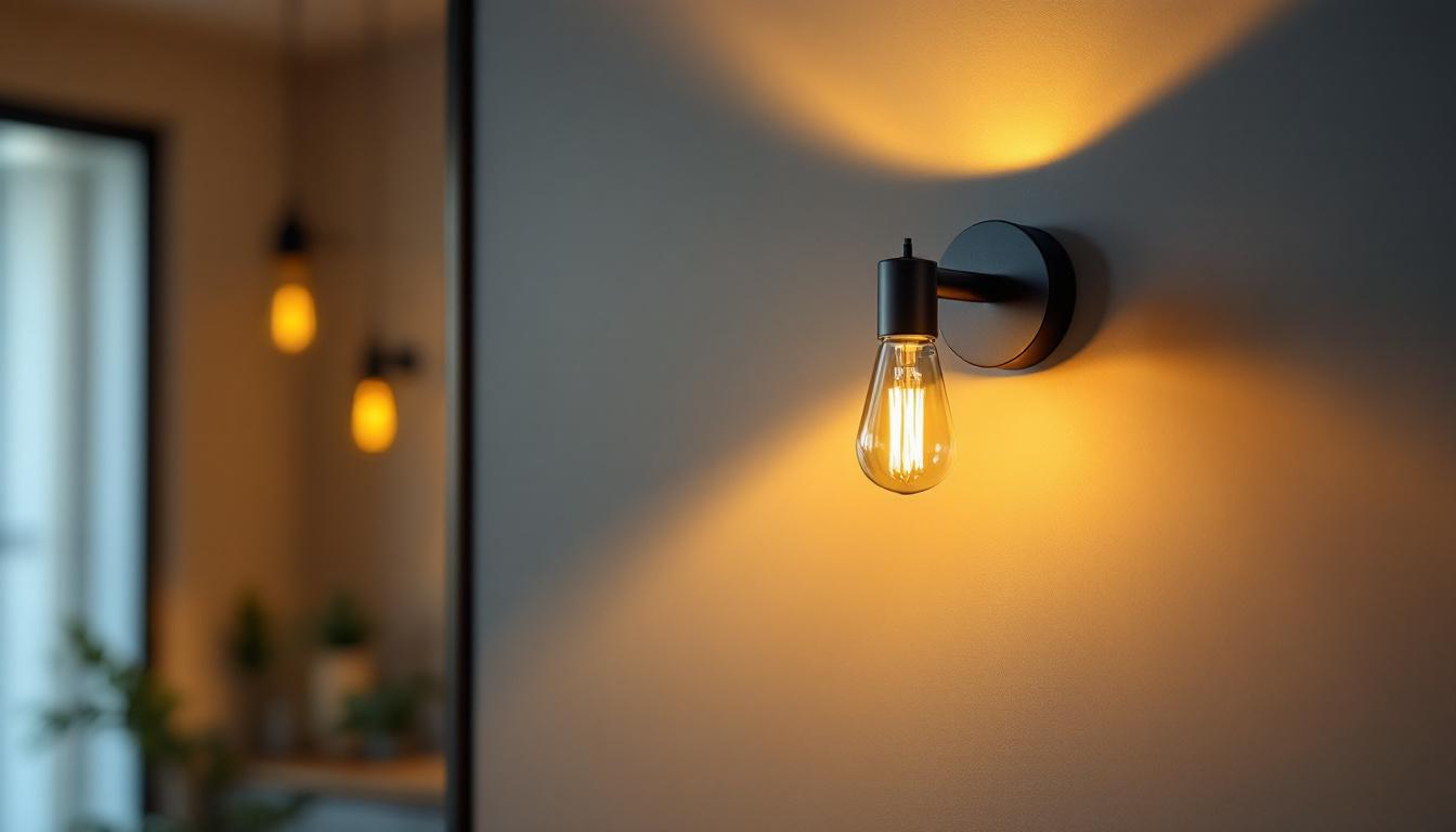 A photograph of a stylish black wall light installed in a modern interior setting