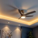 A photograph of a beautifully designed fan ceiling light installed in a stylishly decorated room