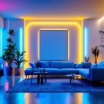 A photograph of a beautifully lit room showcasing vibrant led light strips in various colors and designs