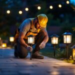 A photograph of a well-lit outdoor space featuring various styles of lantern solar lights in use