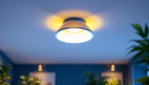 A photograph of a well-lit interior space featuring a stylish pot light fixture with a diffuser