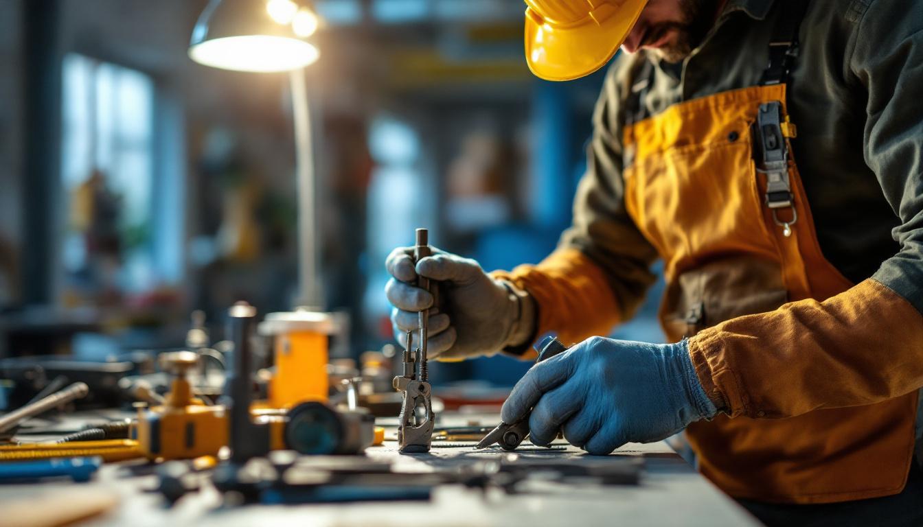 A photograph of a skilled lighting contractor in action