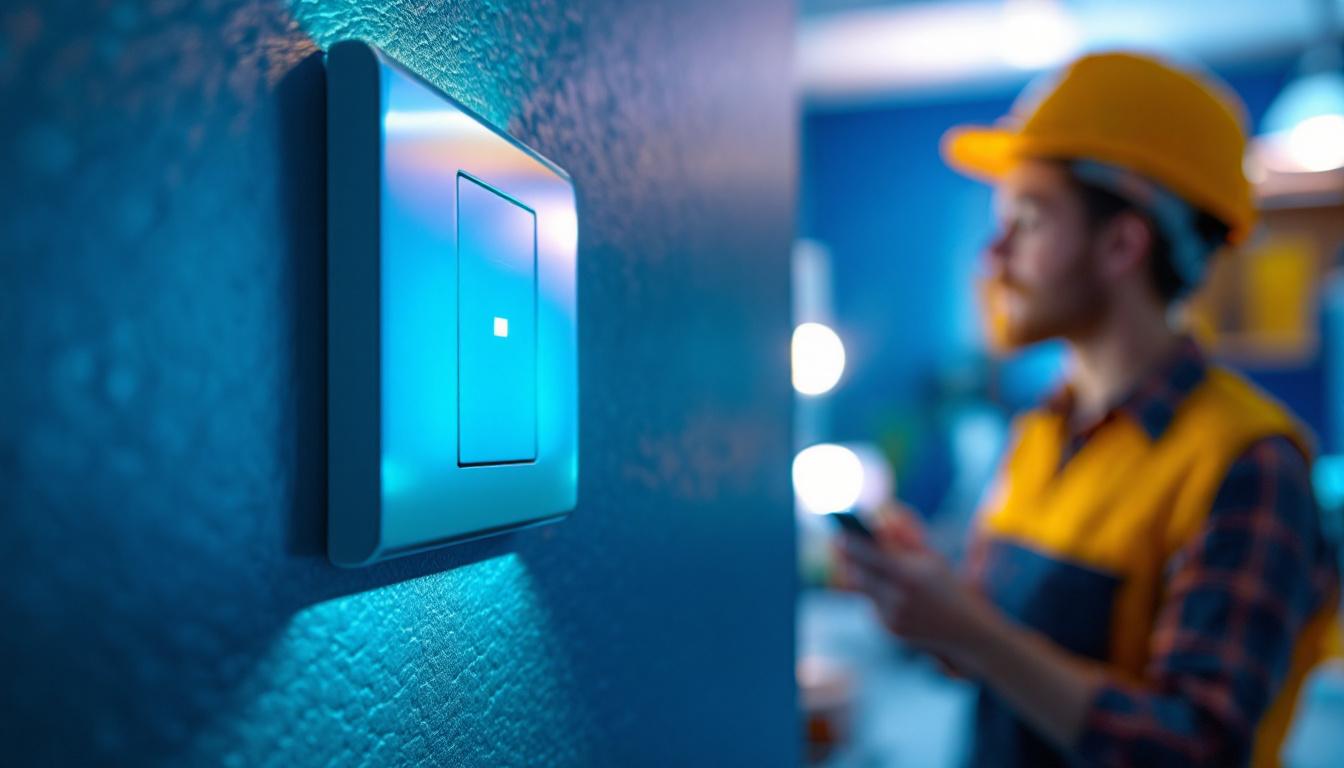 A photograph of a close-up of a modern light switch featuring led technology