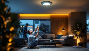 A photograph of a well-lit interior space showcasing a 4-inch recessed light in action