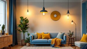 A photograph of a well-lit room featuring a variety of stylish light fixtures from home depot