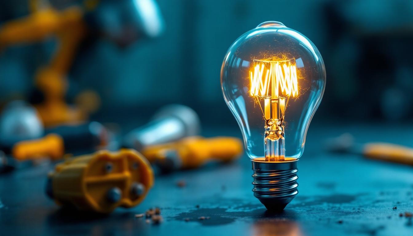 A photograph of a close-up of a large light bulb with its base prominently displayed