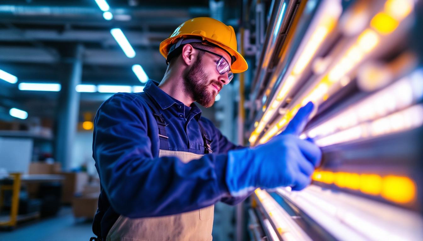A photograph of a lighting contractor in action