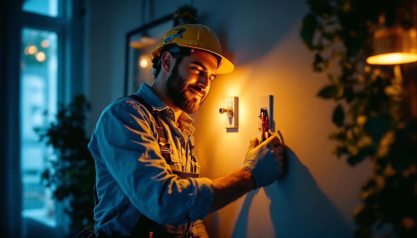 A photograph of a lighting contractor installing a single way switch in a residential setting