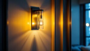 A photograph of a beautifully designed electrical wall sconce installed in a stylish interior setting
