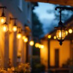A photograph of a beautifully designed exterior hanging light fixture installed in an inviting outdoor setting
