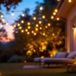 A photograph of a beautifully illuminated outdoor space featuring battery-powered led lights