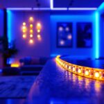 A photograph of a vibrant and creatively arranged flexible led strip in a modern lighting installation