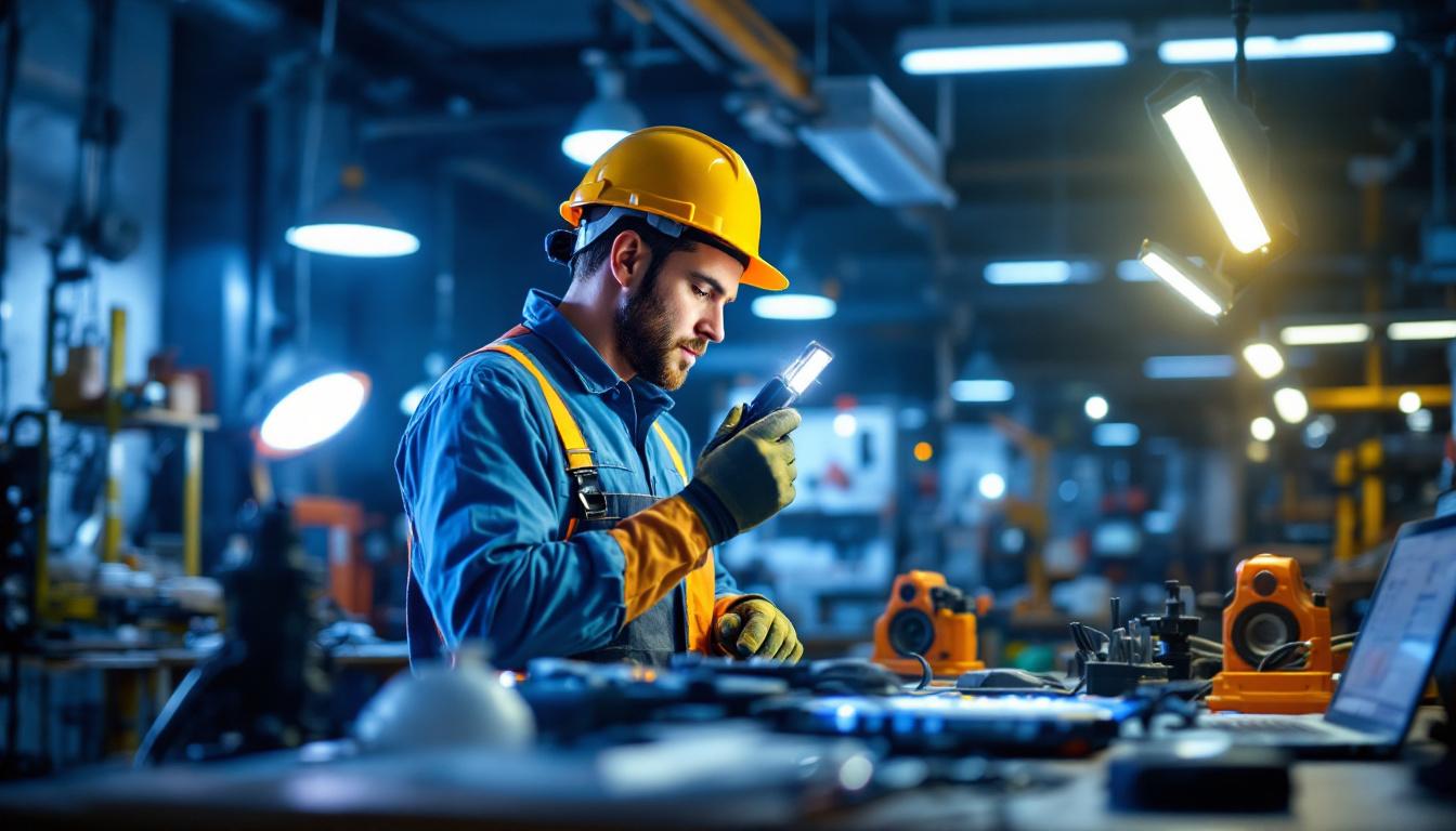 A photograph of a lighting contractor actively engaged in a dynamic work environment