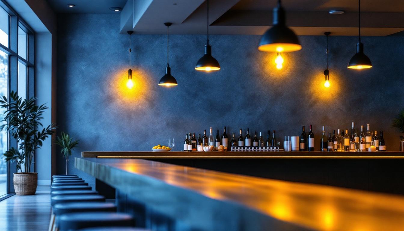 A photograph of a well-lit space showcasing various above bar lighting installations