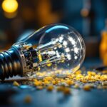 A photograph of a close-up shot of an led bulb disassembled to showcase its internal components