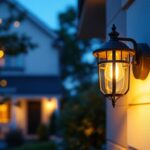 A photograph of a stylish outdoor wall lantern light fixture installed on a charming home exterior