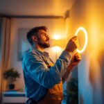 A photograph of a lighting contractor efficiently installing small led strips in a residential or commercial space