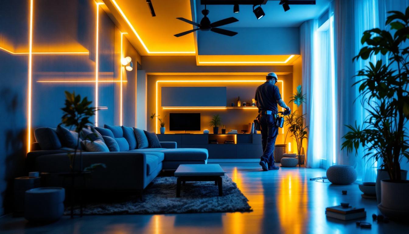 A photograph of a beautifully lit interior space showcasing thin strip lighting in action