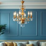 A photograph of a beautifully designed clearance chandelier hanging in an elegantly styled room