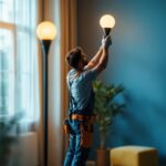 A photograph of a beautifully designed indoor lamp post lamp in a stylish setting
