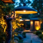 A photograph of a lighting contractor in action