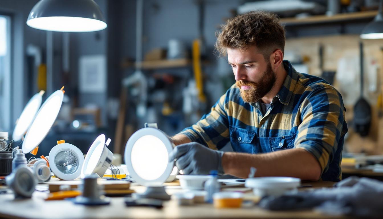 A photograph of capture a photograph of a lighting contractor in a well-lit workspace