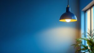 A photograph of a stylish hanging light pendant in a well-lit