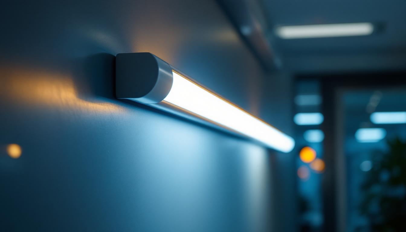 A photograph of a well-lit lighting installation in a commercial or residential setting