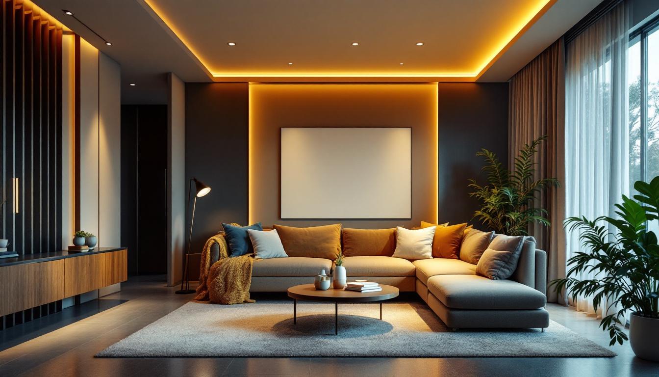 A photograph of a beautifully designed room showcasing recessed can lights in various settings