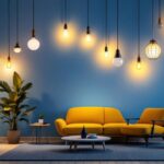 A photograph of a beautifully lit home interior showcasing a variety of stylish lighting fixtures