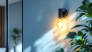 A photograph of a stylishly designed electric wall sconce in a modern interior setting