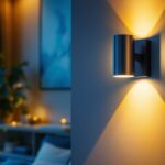 A photograph of a stylish indoor wall mount light fixture installed in a modern living space