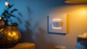 A photograph of a modern outlet switch integrated into an aesthetically pleasing lighting setup