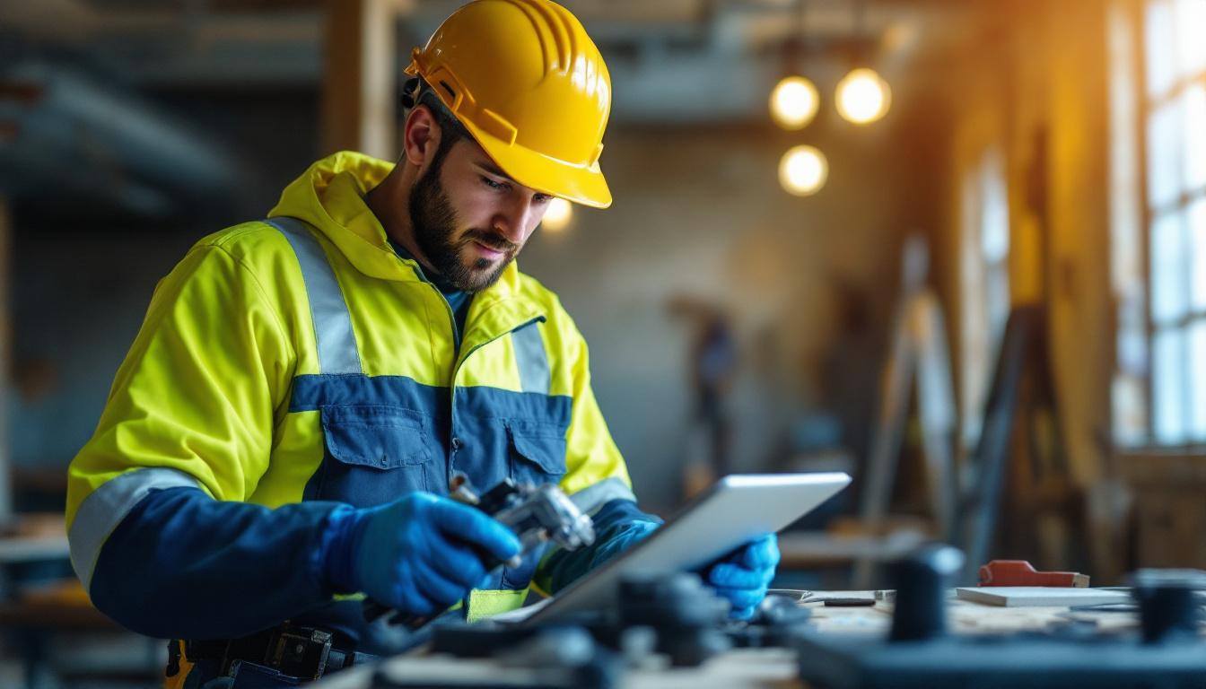 A photograph of a lighting contractor in action