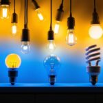 A photograph of a well-lit lighting installation showcasing various regular bulb base types
