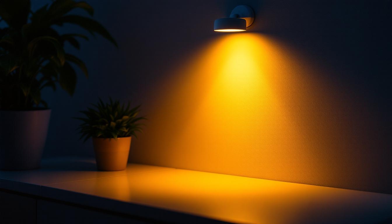 A photograph of capture a photograph of a dimly lit room featuring a light source emitting 50 lumens