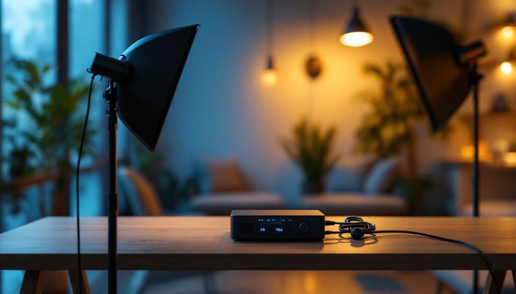 A photograph of a modern lighting setup featuring the f96t12 ballast in action