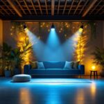A photograph of a beautifully lit indoor or outdoor space featuring dimmable flood lights in action
