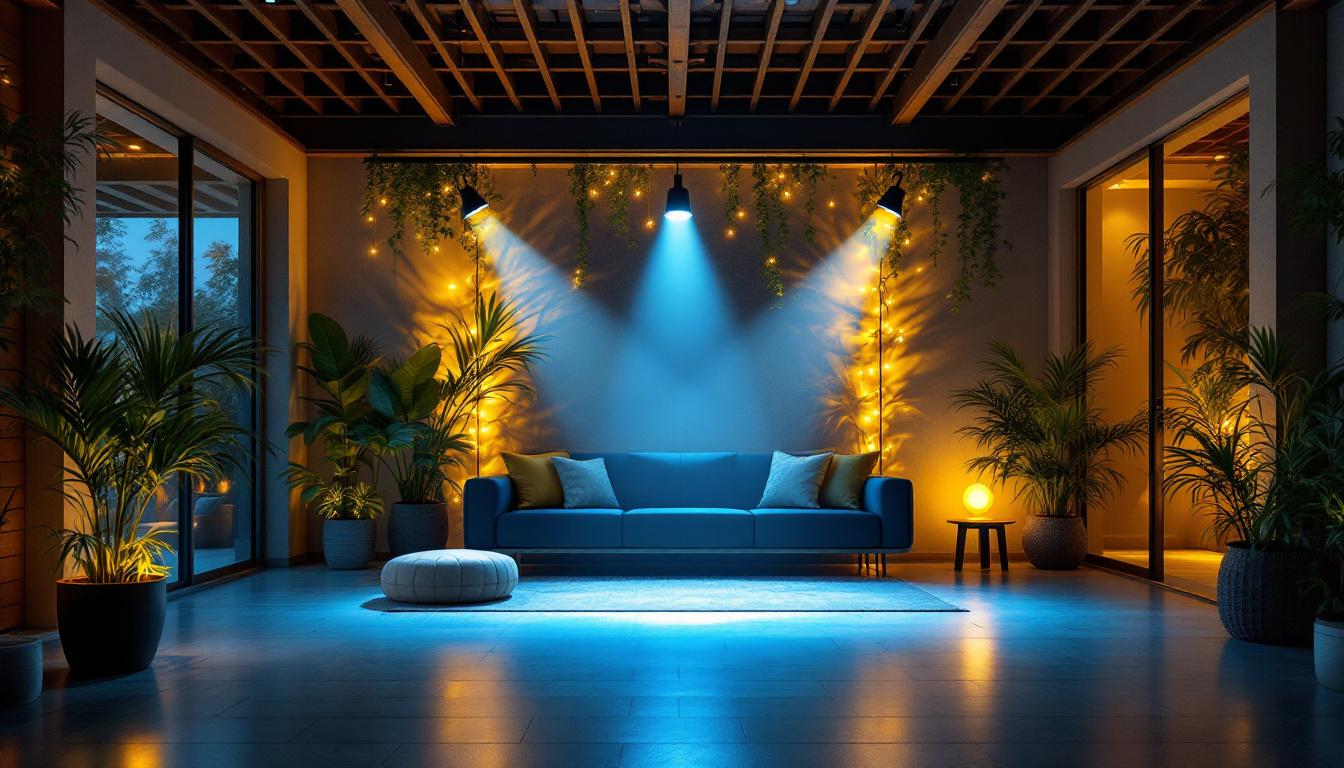 A photograph of a beautifully lit indoor or outdoor space featuring dimmable flood lights in action