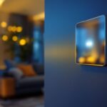 A photograph of a lighting contractor installing a modern led dimmer light switch in a stylish home setting