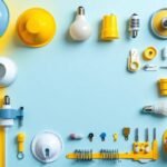 A photograph of a well-organized layout of various light fixture components