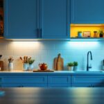 A photograph of a well-lit kitchen featuring stylish under cabinet lighting that highlights the workspace