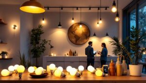A photograph of a well-lit interior space showcasing a variety of 25 w type b bulbs in use