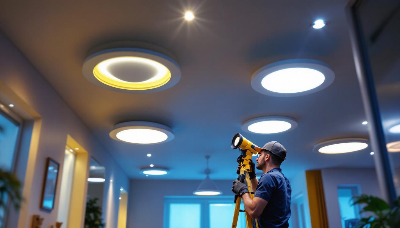 A photograph of a well-lit interior space showcasing various styles of recessed light trims in action