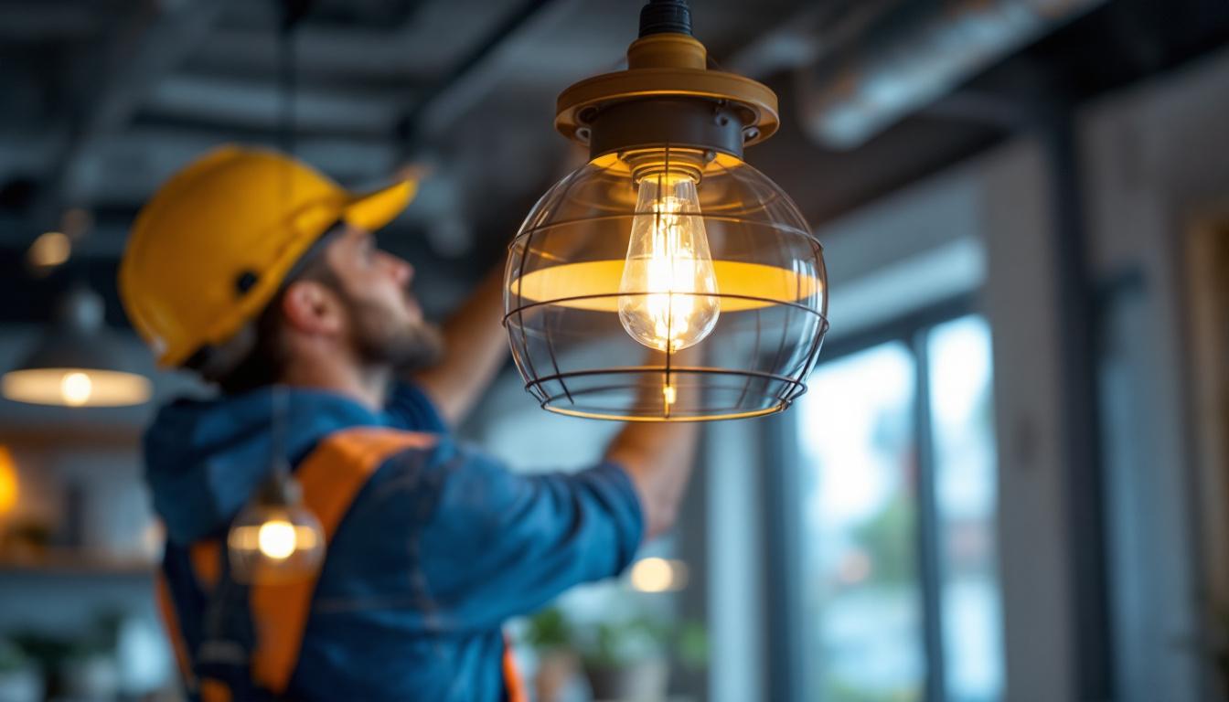 A photograph of a stylish pendant light fixture installed in a modern setting