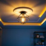 A photograph of a modern room featuring a stylish ceiling light fixture that highlights its design and functionality